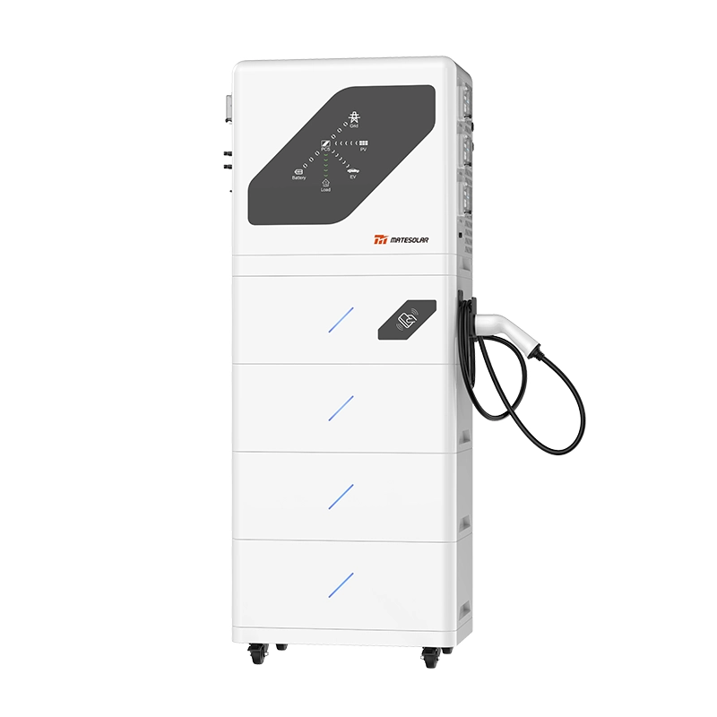 Sistema todo en uno que integra energía solar, almacenamiento de energía y carga de vehículos eléctricos para lograr la máxima eficiencia y optimizar el espacio.